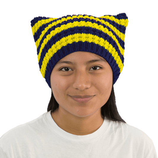 Navy and Yellow Striped Cat Beanie