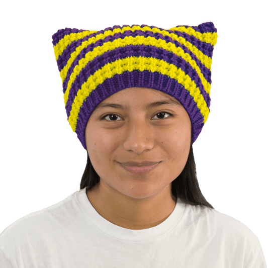 Purple and Yellow Striped Cat Beanie