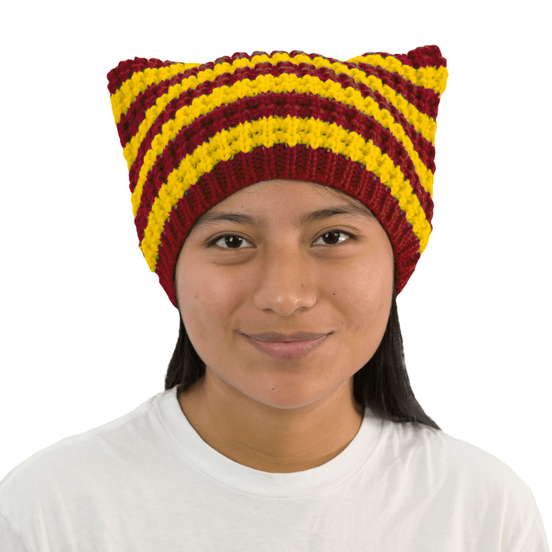 Red and Yellow Striped Cat Beanie