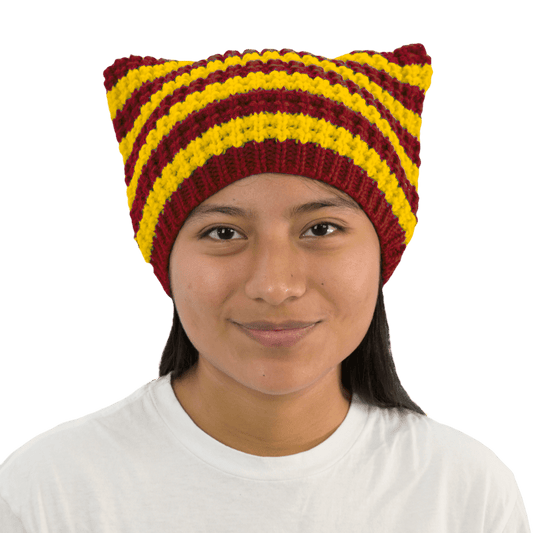 Red and Yellow Striped Cat Beanie