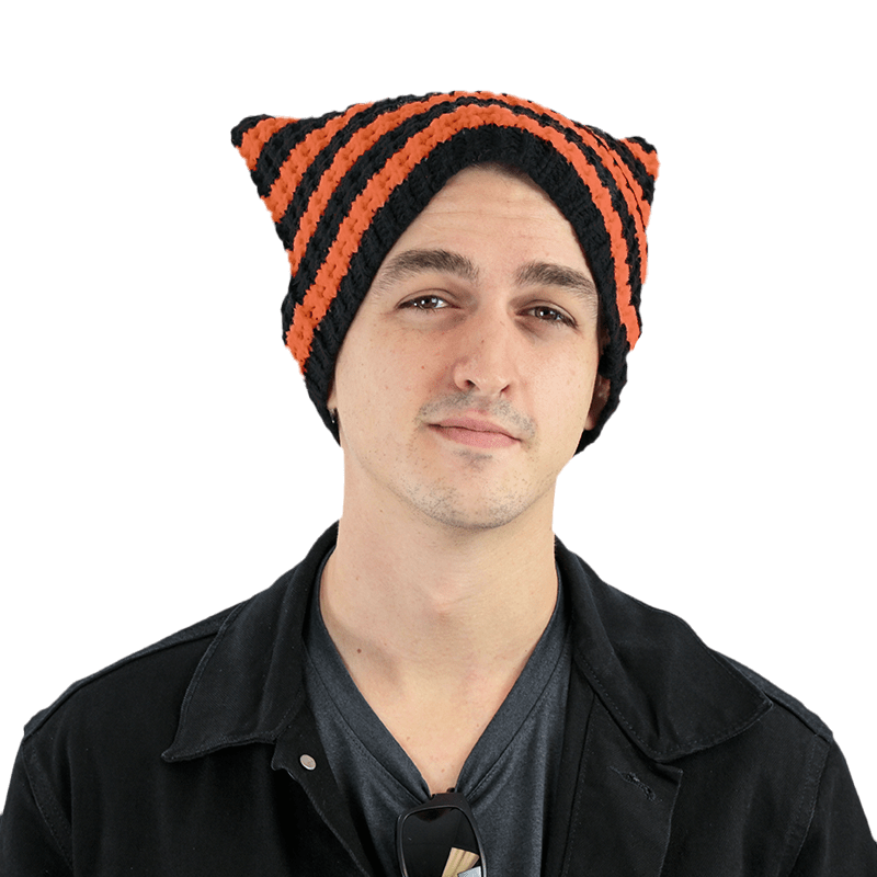 Black and Orange Striped Cat Beanie