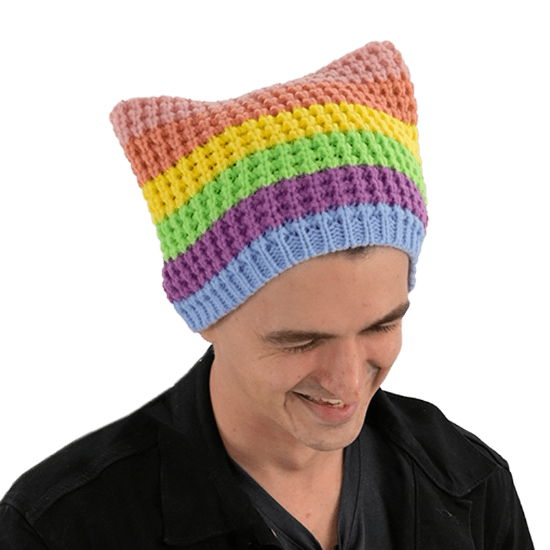 Pastel Rainbow Striped Cat Beanie