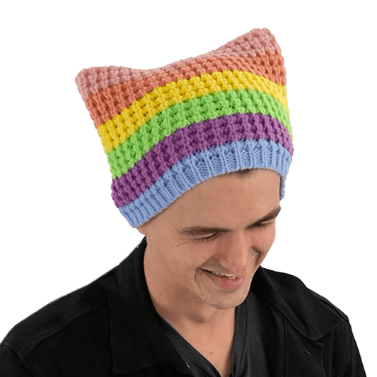 Pastel Rainbow Striped Cat Beanie