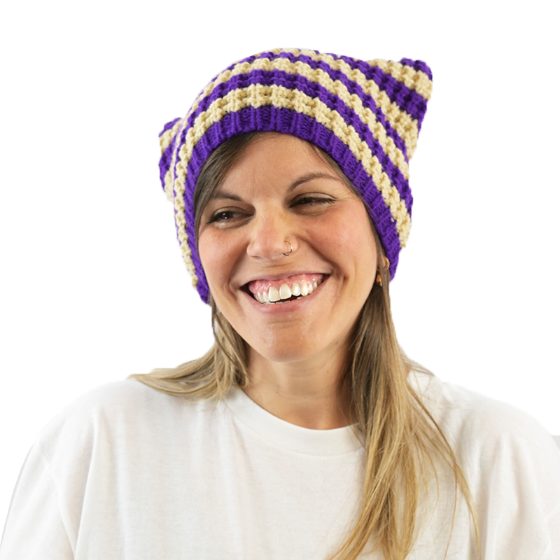 Purple and Tan Striped Cat Beanie