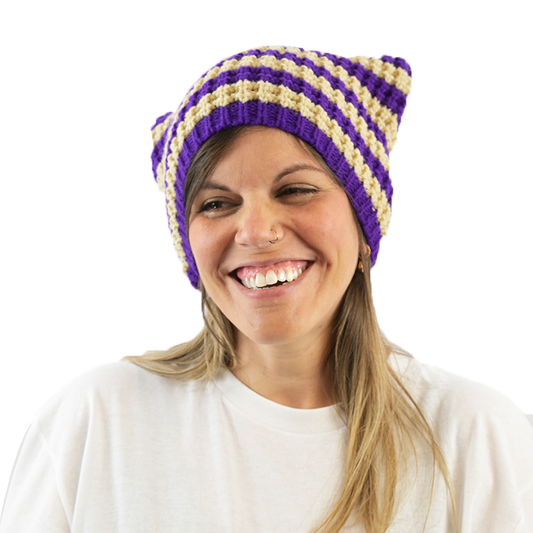 Purple and Tan Striped Cat Beanie