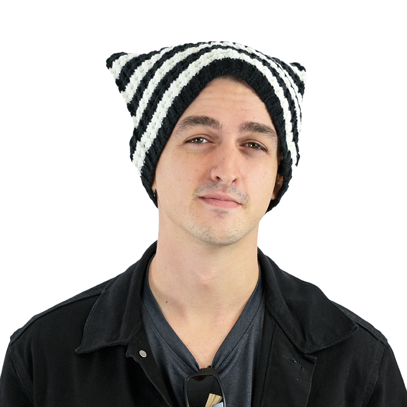 Black and White Striped Cat Beanie