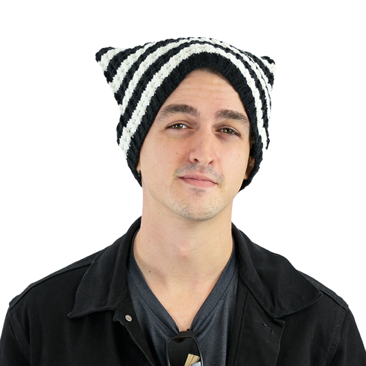 Black and White Striped Cat Beanie