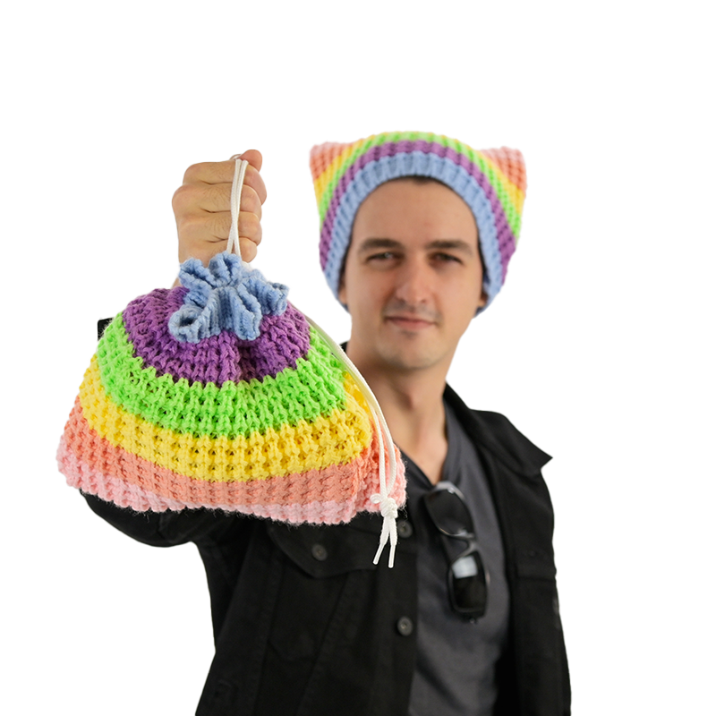 Pastel Rainbow Striped Cat Beanie