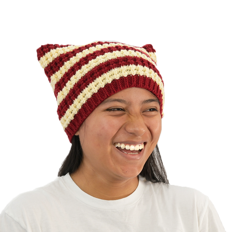 Red and White Striped Cat Beanie