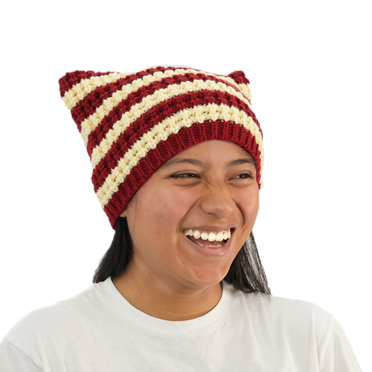 Red and White Striped Cat Beanie