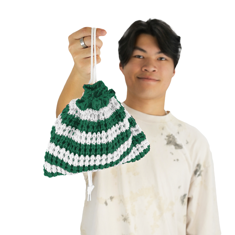 Green and White Striped Beanie Pack™