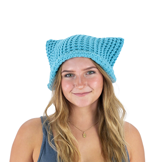 Aqua Blue Solid Cat Beanie