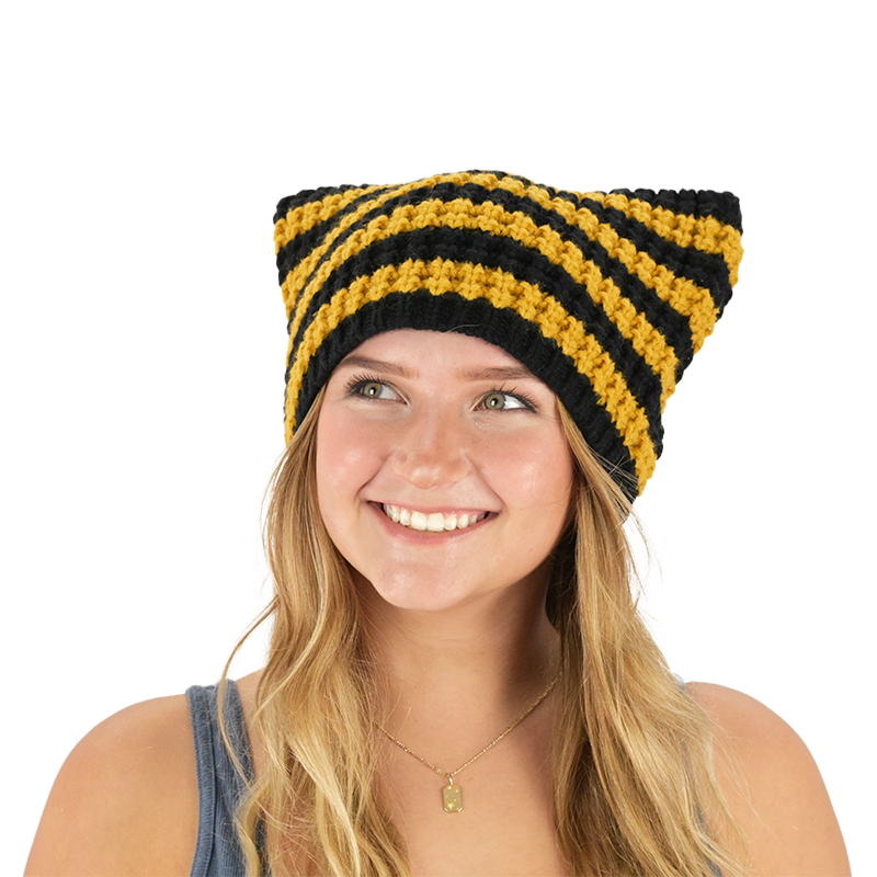 Black and Gold Striped Cat Beanie