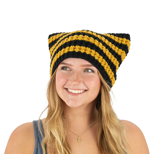 Black and Gold Striped Cat Beanie