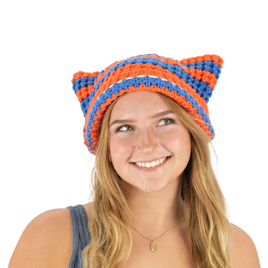 Orange and Blue Striped Cat Beanie